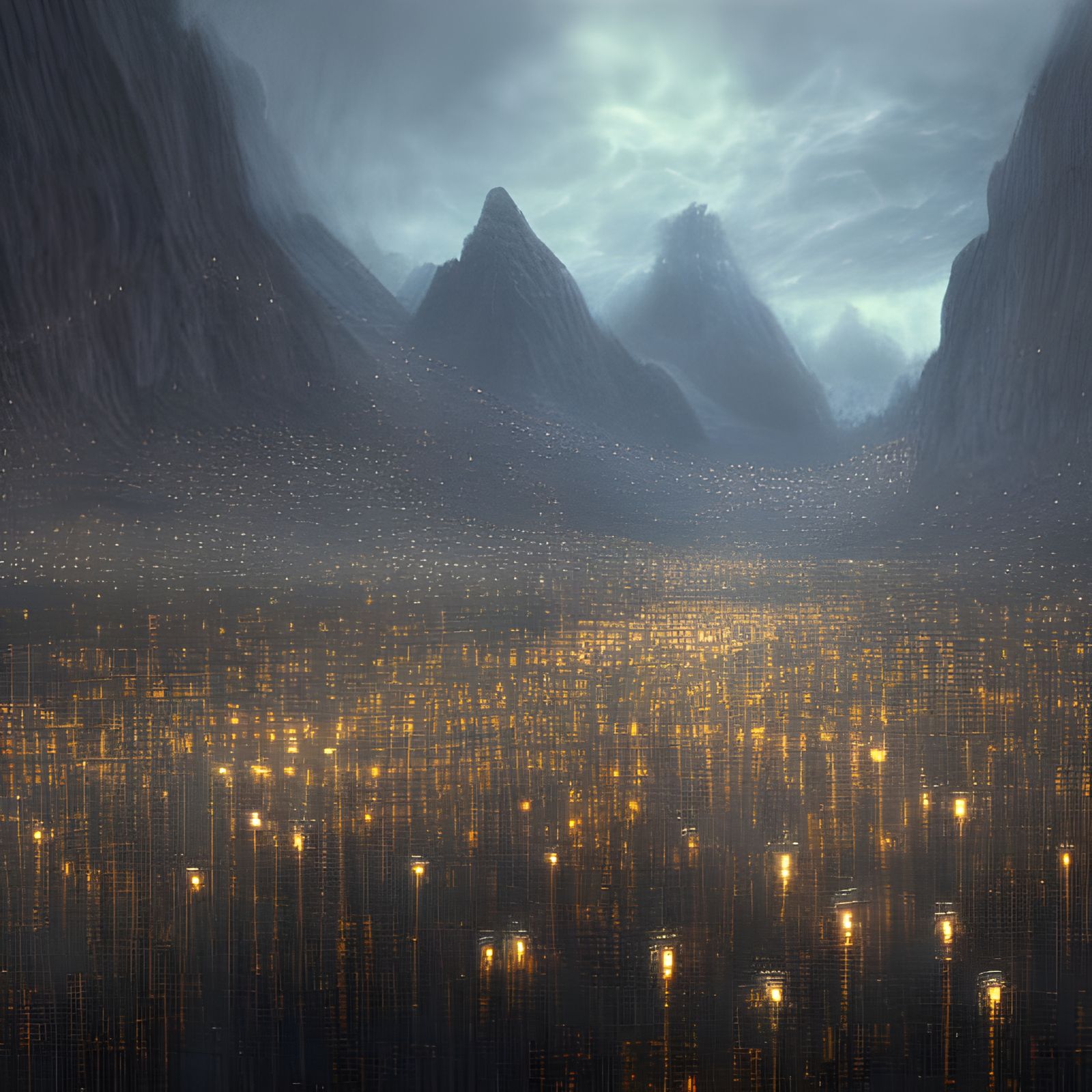 Detailed Lightbulb Network Landscape in Digital Painting Sty...