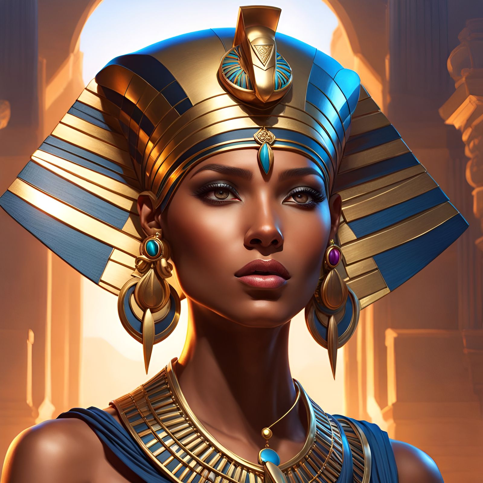Egyptian Pharaoh Woman Portrait in Hyperdetailed Style