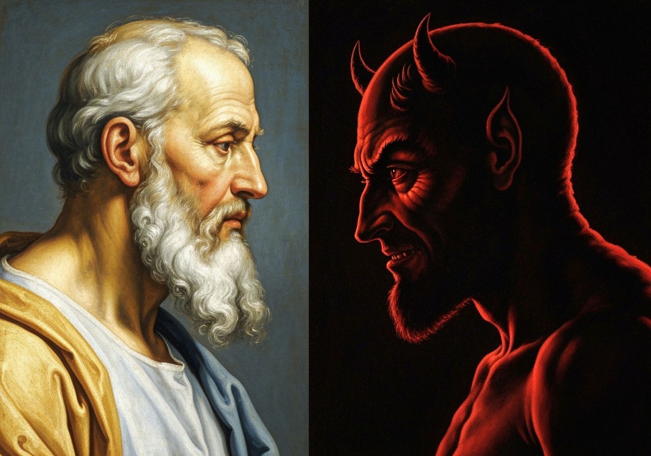 God and Devil in Dramatic Chiaroscuro Style