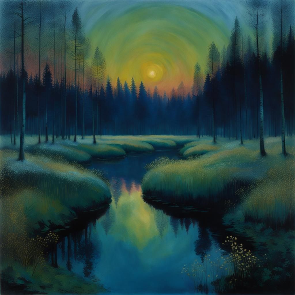 Twilight Taiga in Tempera with Gold Accents