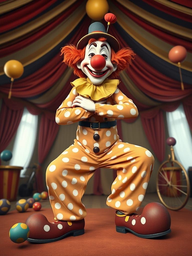 Zany Clown in Circus Tent, Cartoon Style