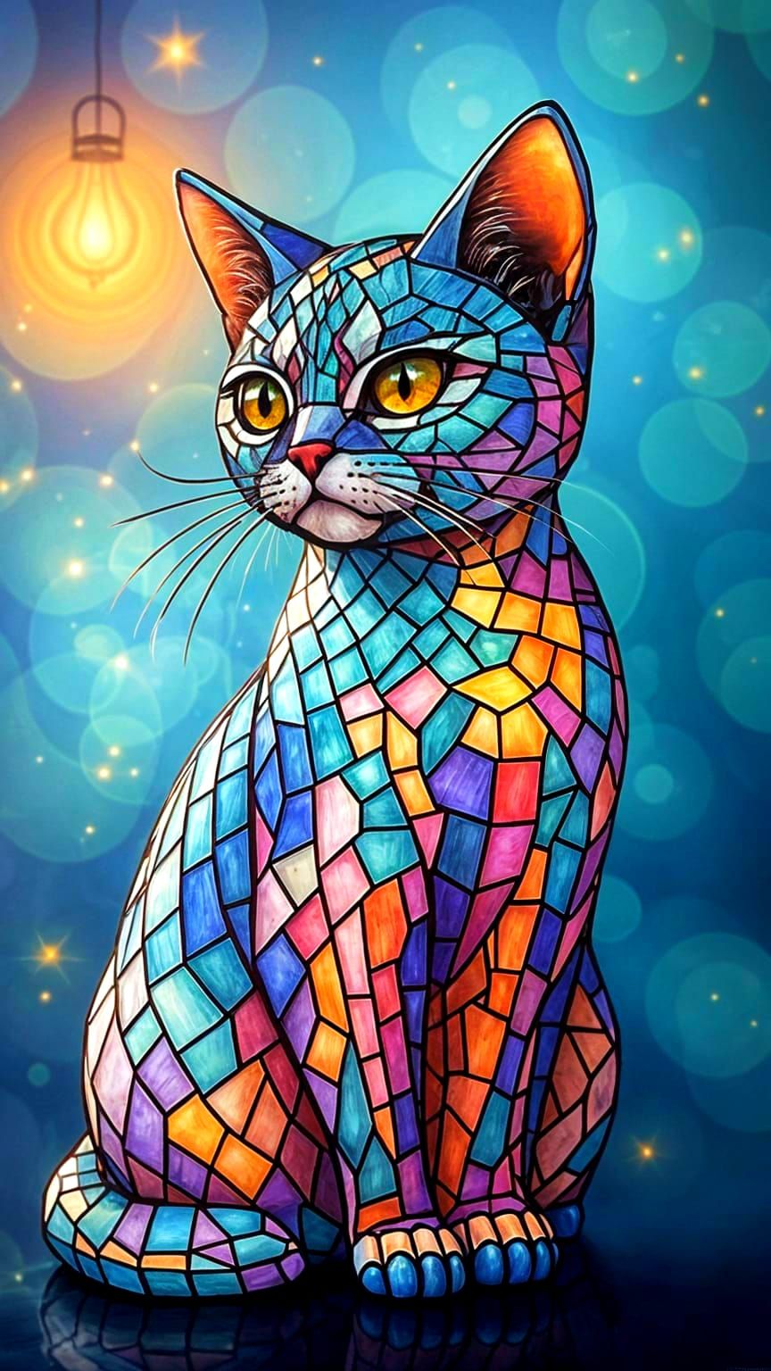 Whimsical Geometric Feline in Ethereal Fantasy