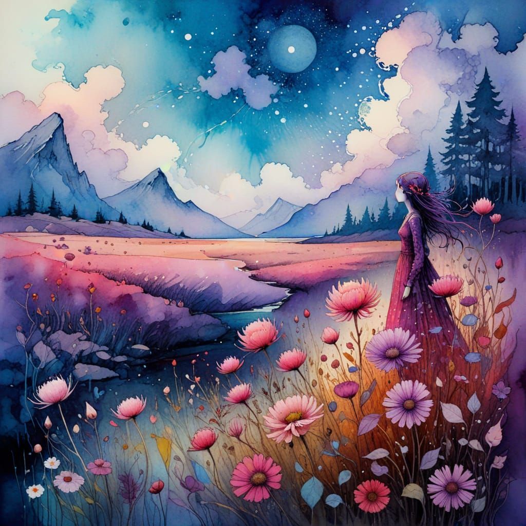 Whimsical Floral Dreams in Watercolor Style