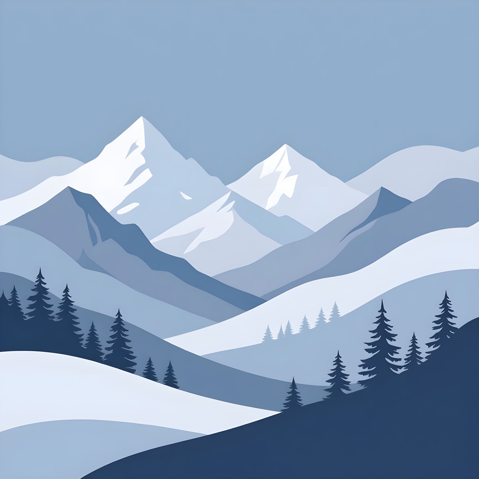 Minimalist Nordic Winter Mountain & Tree Bed Sheet Design