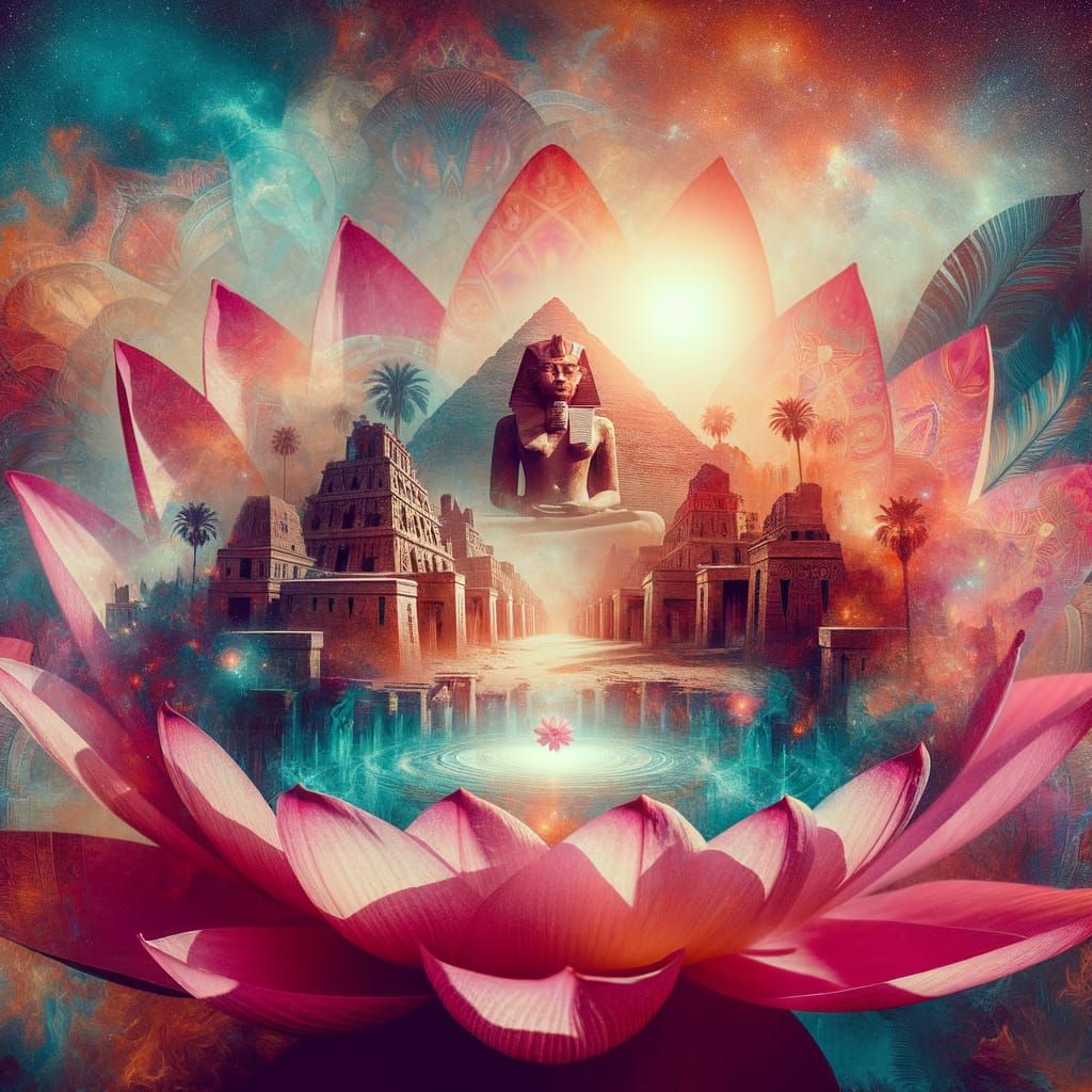 Egyptian Kingdom Inside a Pink Lotus Flower