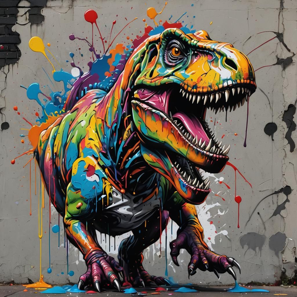 T-Rex Graffiti Art in Street Style