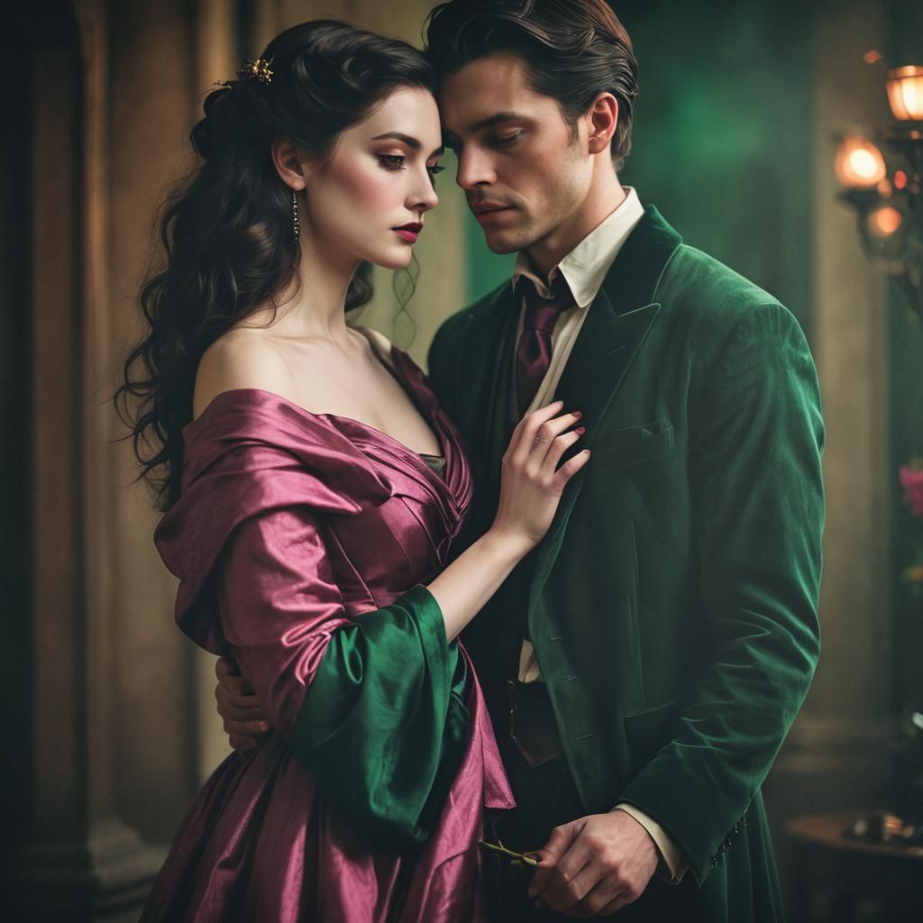dark gothic Victorian era handsome man and beautiful woman, ...