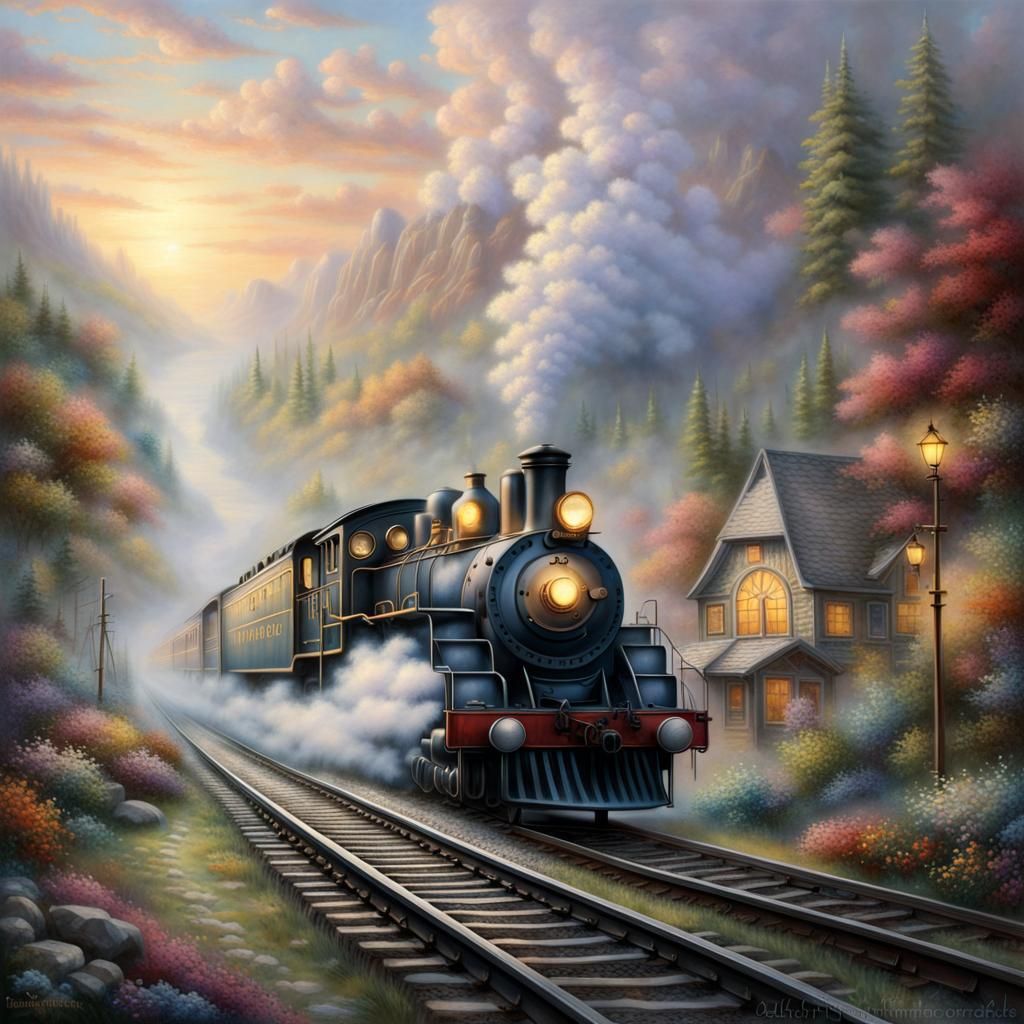 Ethereal Railway Train Tracks in Fantasy Mist