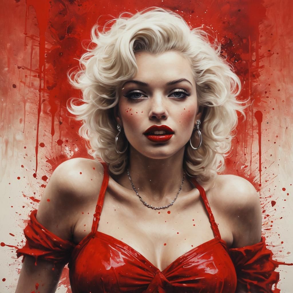 Beautiful Merylin Monroe in the style of Luis Royo art grung...