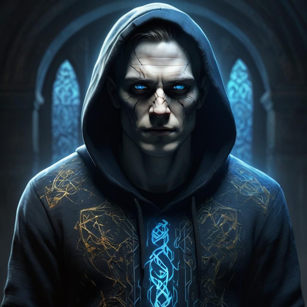 Eerie Dark Fantasy Portrait with Glowing Runes