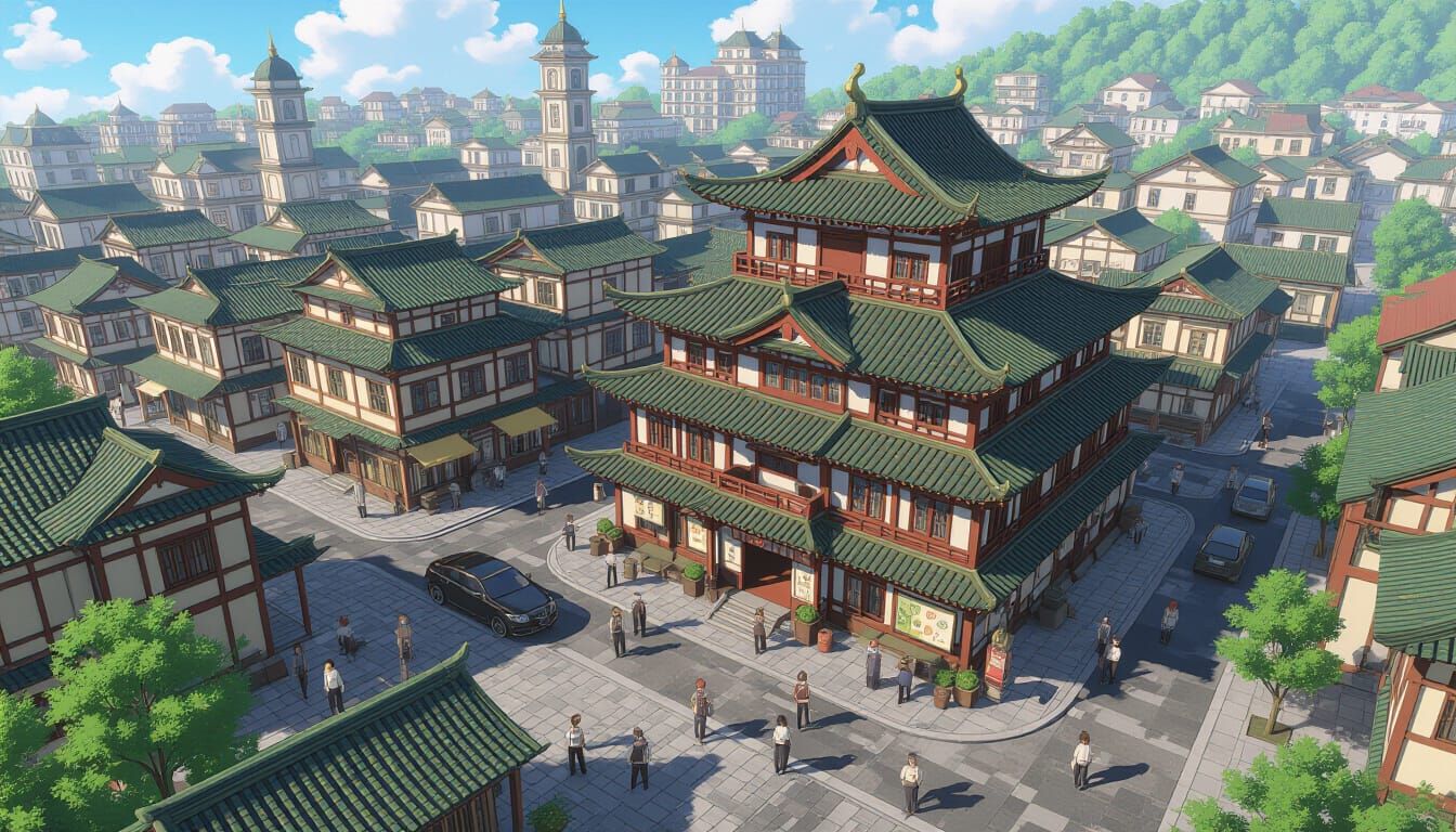 Anime Bird's Eye View 3D Art