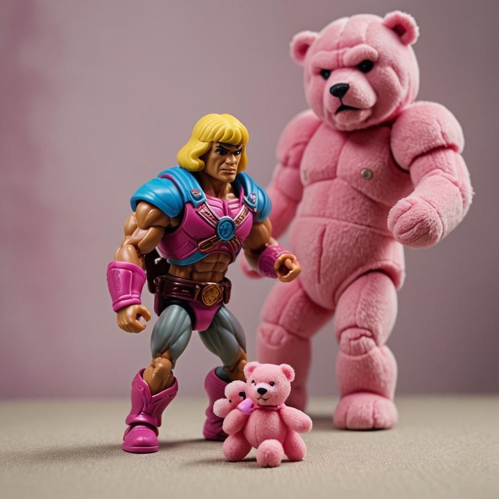 He-Man Toy vs. Teddy Bear in Bedroom