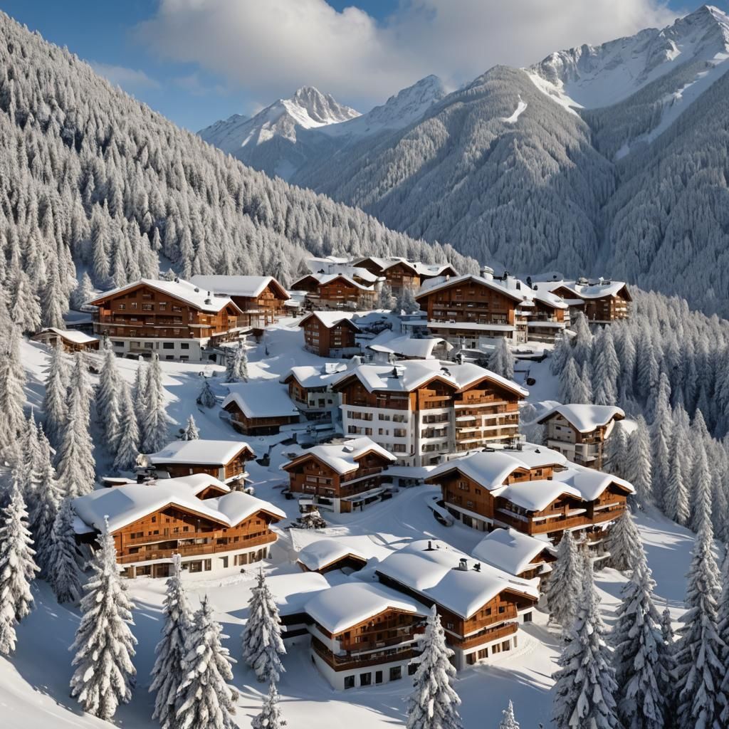Luxurious Mountain Resort in the Alps: Matte Painting