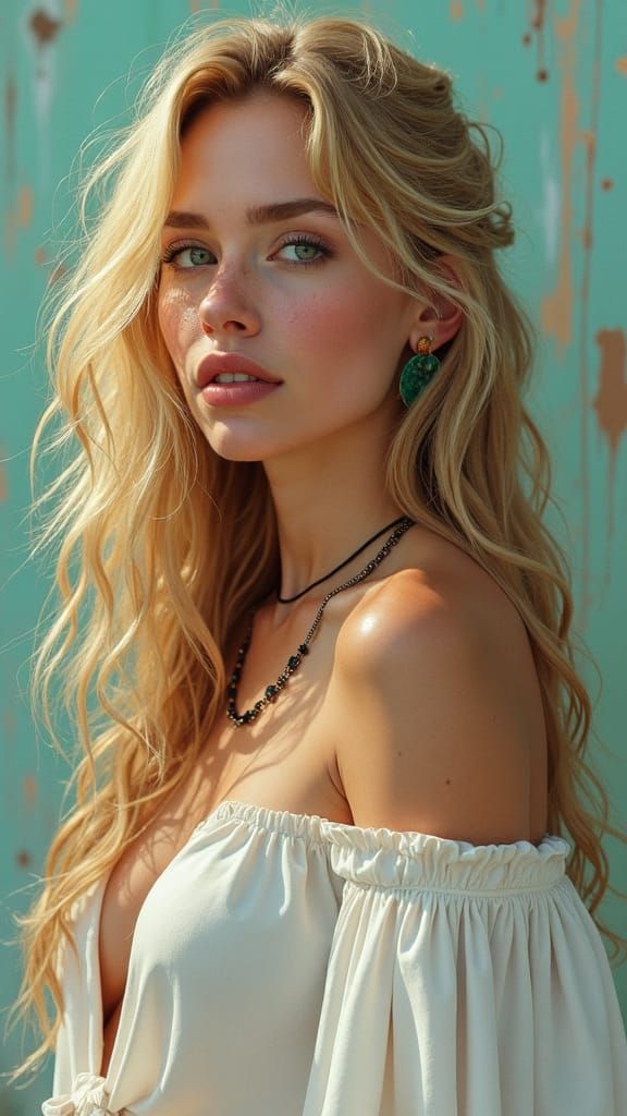 Contemplative Boho Woman in Graffiti Splash Art