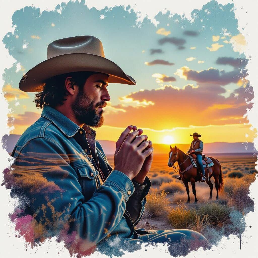 Harmonica Player Double Exposure Digital Art