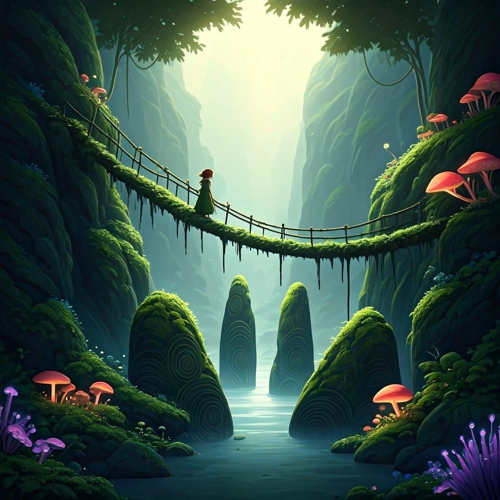 Mystical Bridge Scene with Singing Rocks
