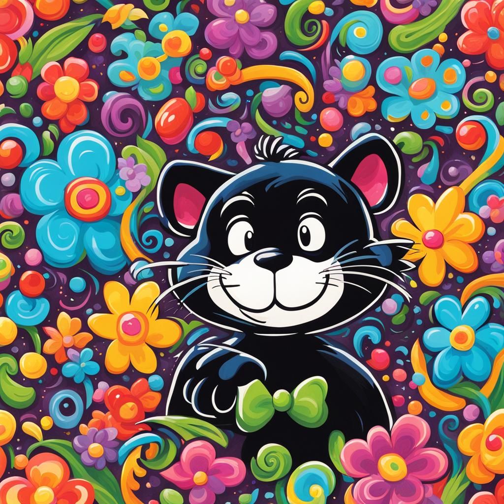 Felix the Cat in a Vibrant Spring Wonderland