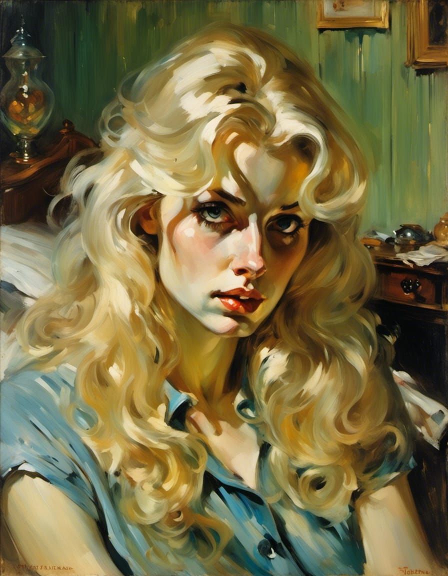 Chiaroscuro Portrait of a Blonde in Bedroom