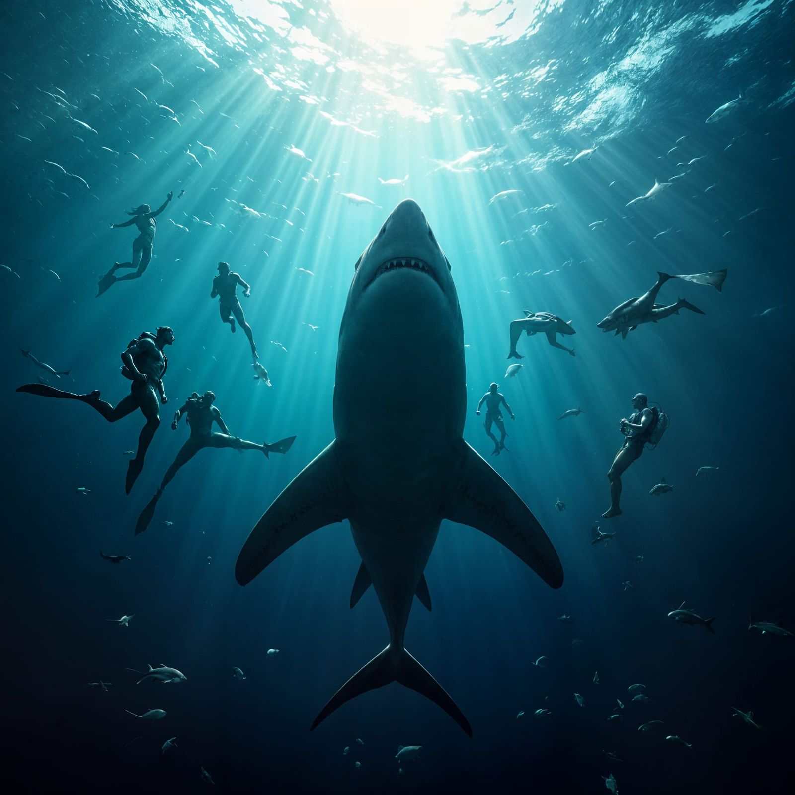 Shark Silhouette Double Exposure in Fantasy Realism