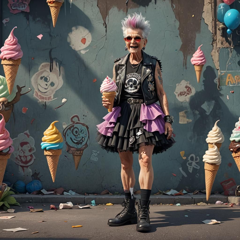 Happy Punk Rock Lady with Ice Cream