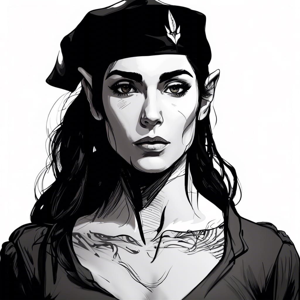 Elven Revolutionary Portrait in Black and White
