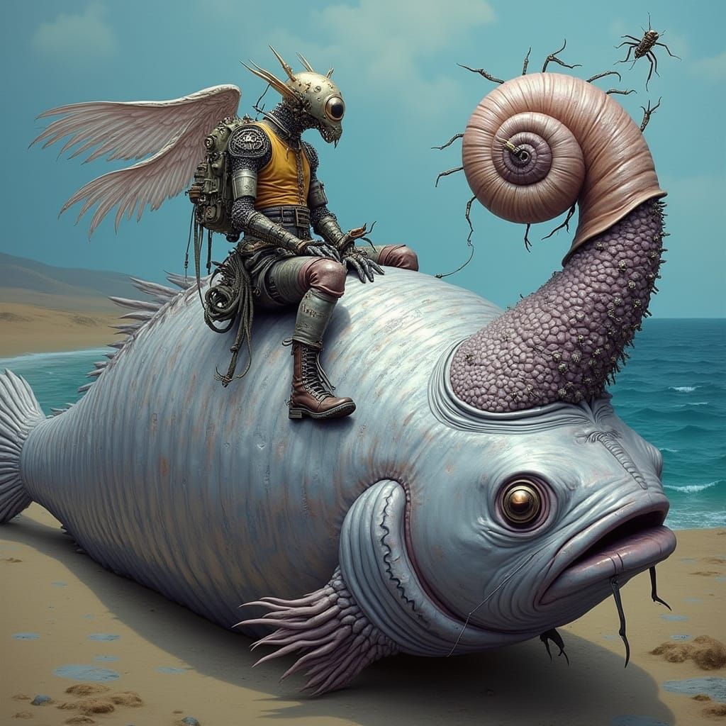 Steampunk Punk and Snail on Gigantic Fish