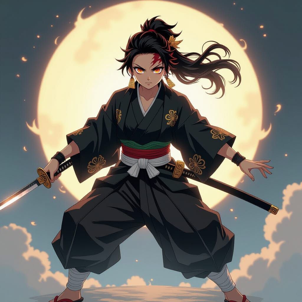 Anime Warrior with Golden Accents and Katana