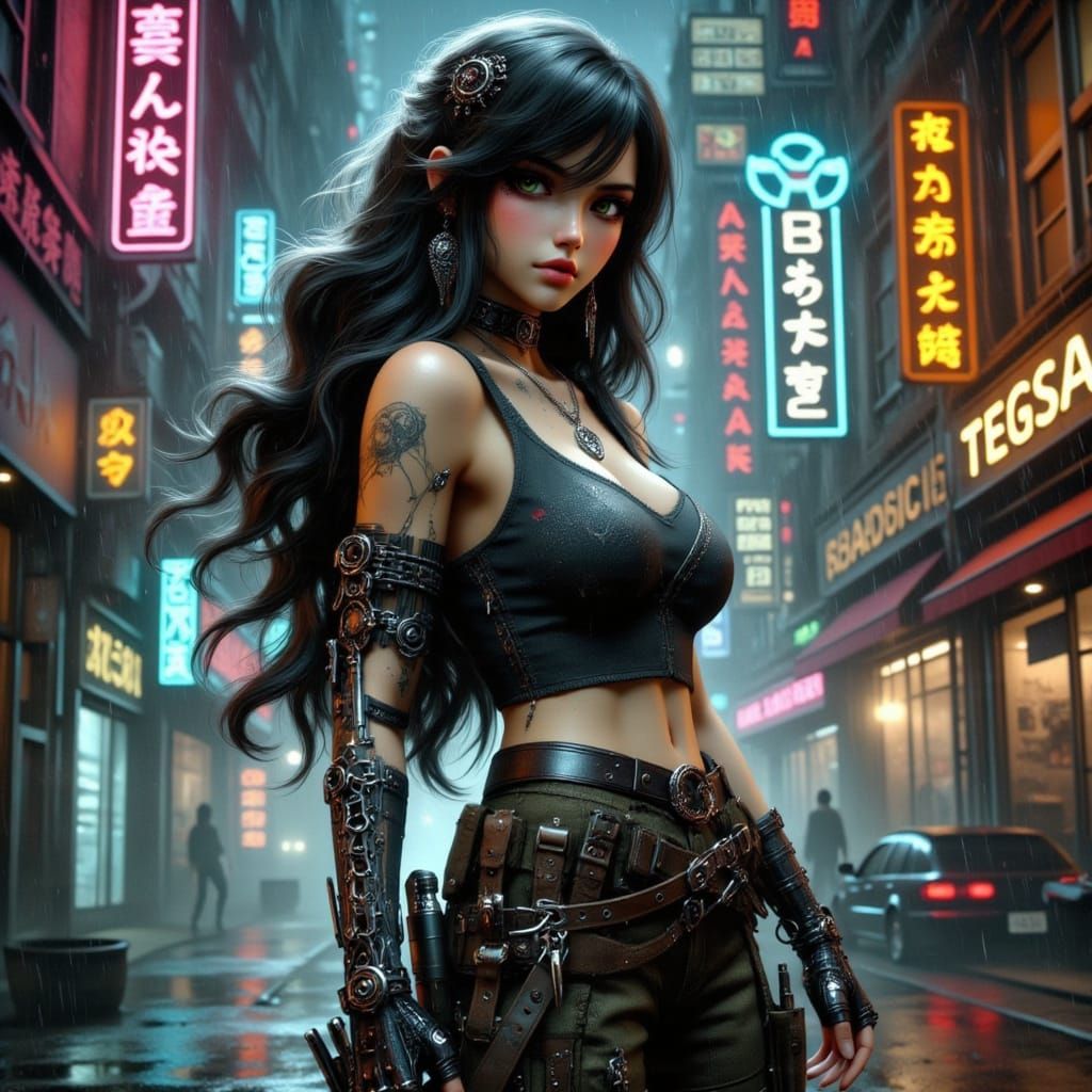 Cyberpunk Technician Girl in Japanese Fashion