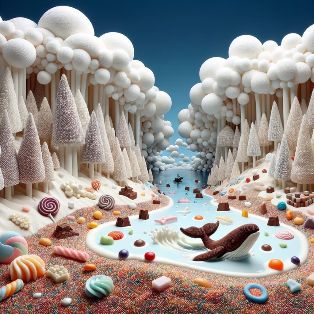 Magical Candy Landscape with Chocolate Whale