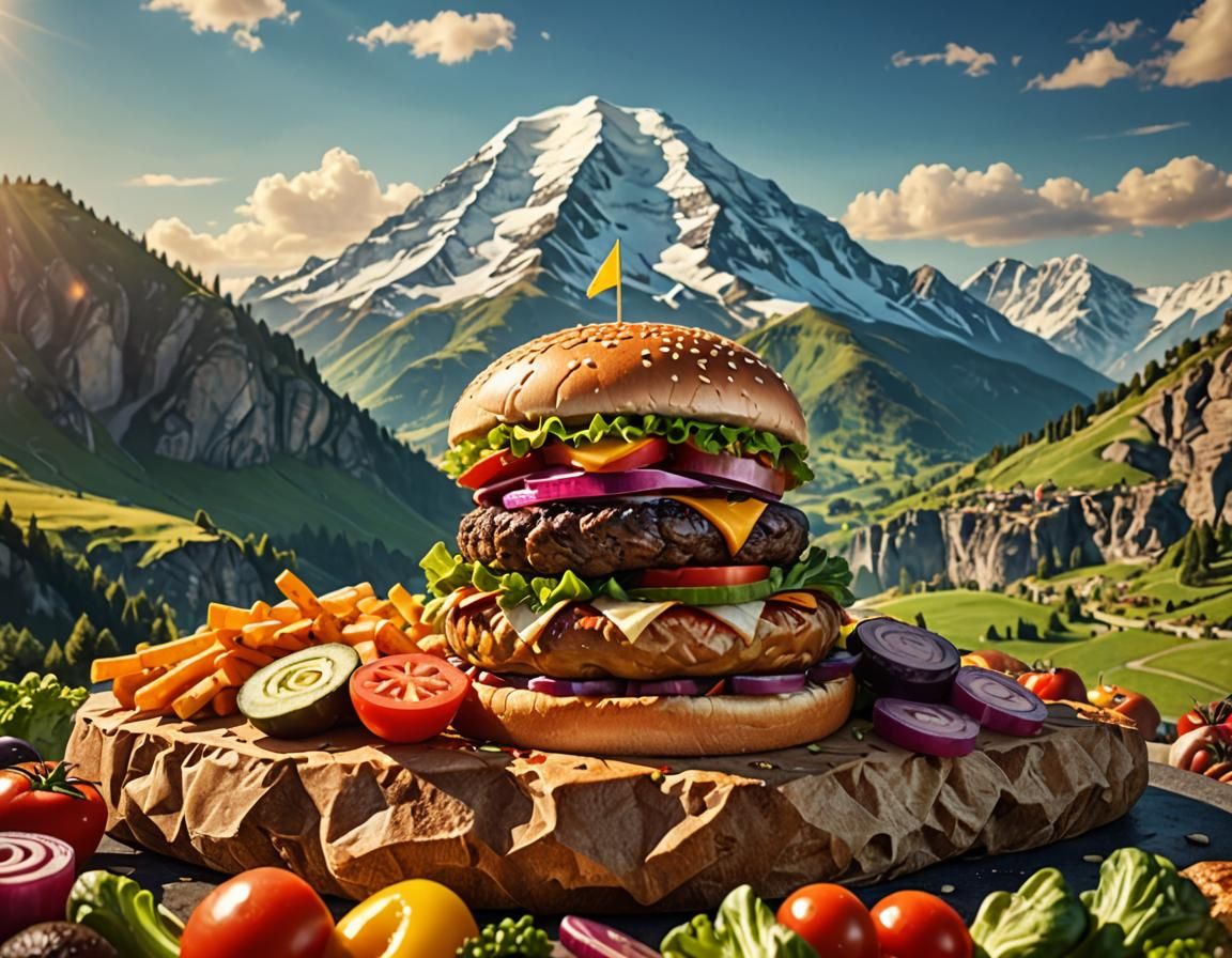 Gigantic Burger in Surreal Landscape Photography