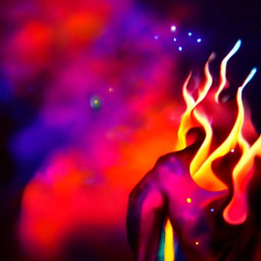 Holographic Cosmic Fire Illustration in Mixed Media