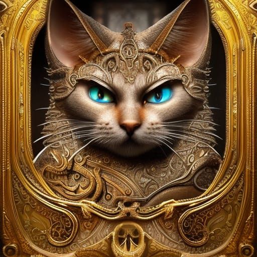 Intricate Steampunk Cat Digital Matte Painting
