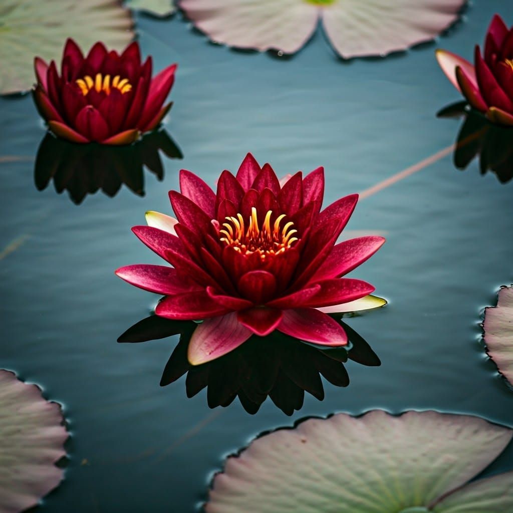 Majestic Black Princess Water Lily in Crystal Water