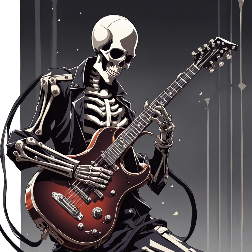 Metal Skeleton Guitarist in Anime Style