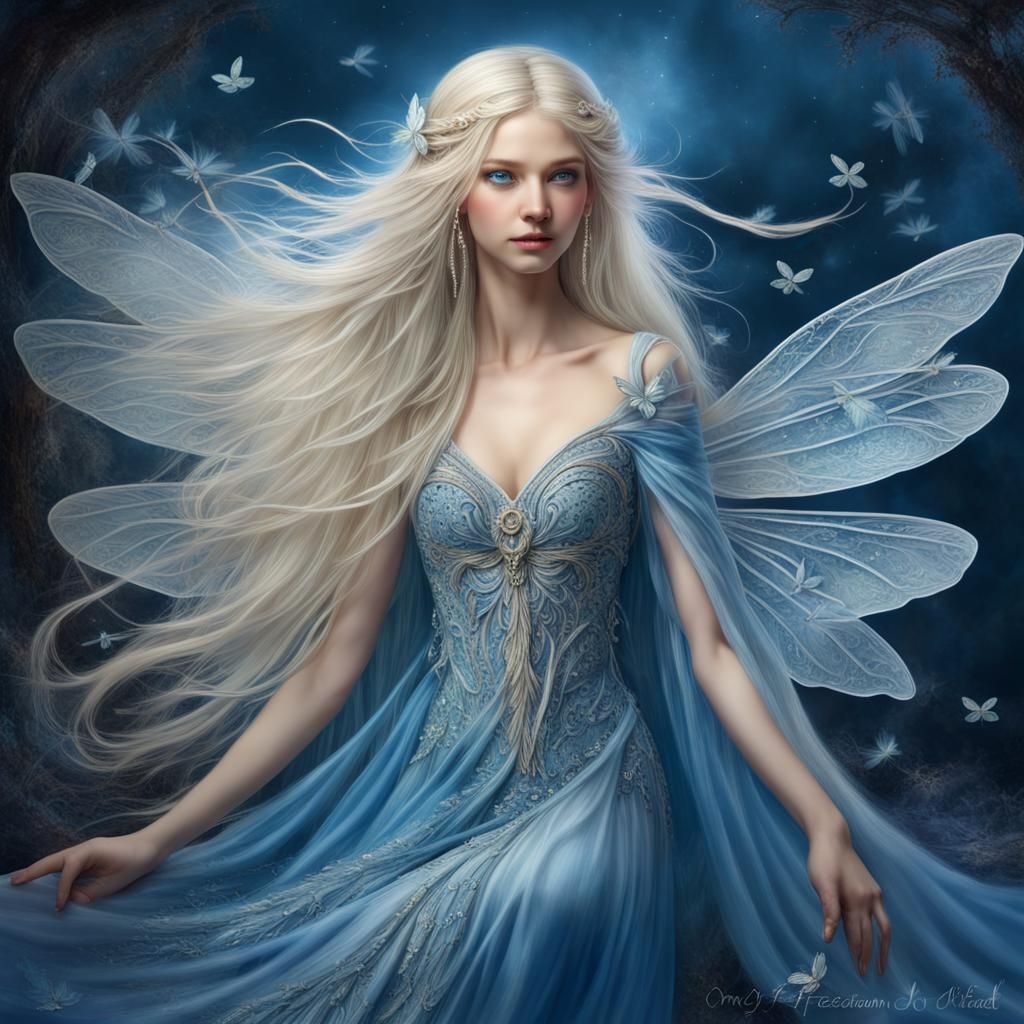 Ethereal Fairy with Glass Wings in Mystic Moonlight
