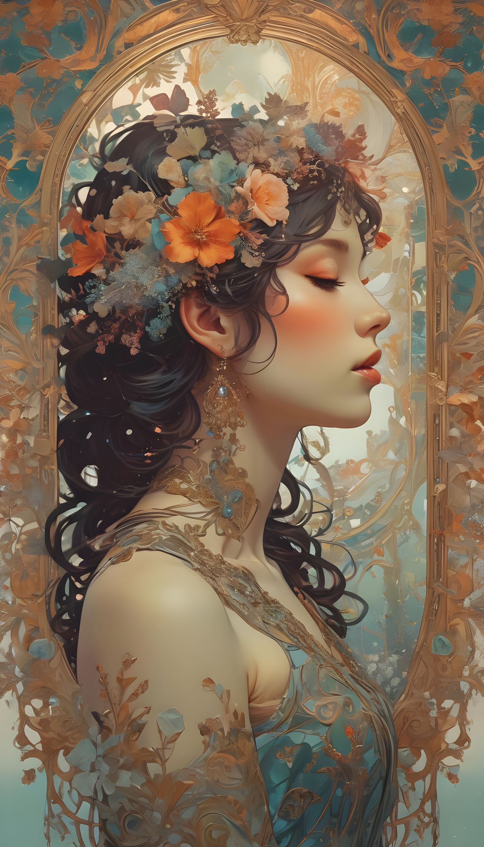 Surreal Dissolving Figure in Art Nouveau Style