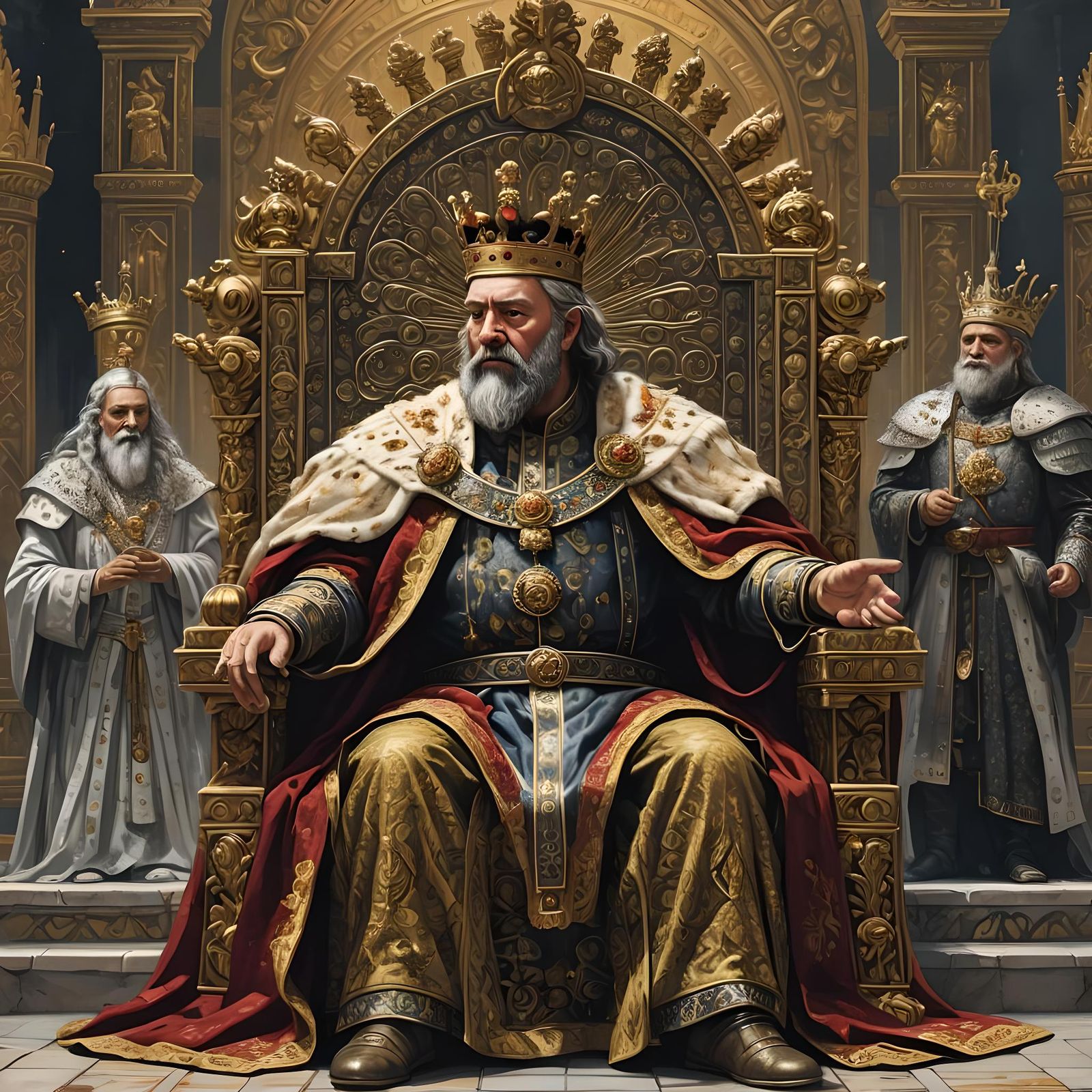 King on Throne Commanding Ministers: NFT Digital Art