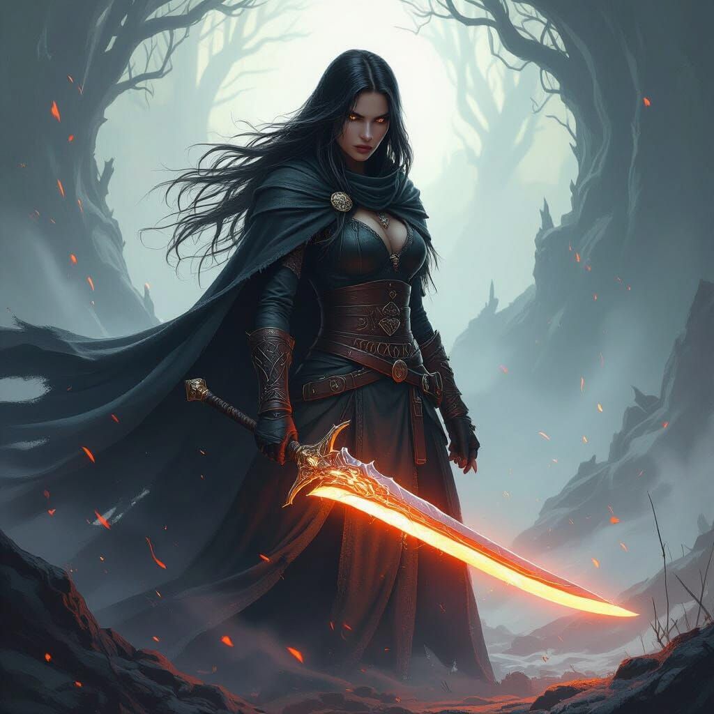 Viking Assassin with Glowing Sword in Dark Fantasy Art