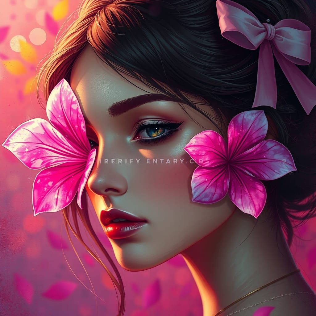 Woman with Pink Bow and Iridescent Flower