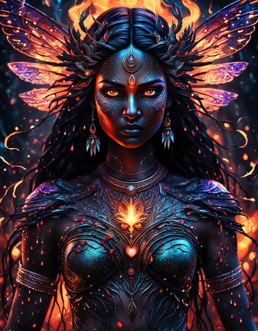 Goddess with Fairy Wings in Cosmic Illustration