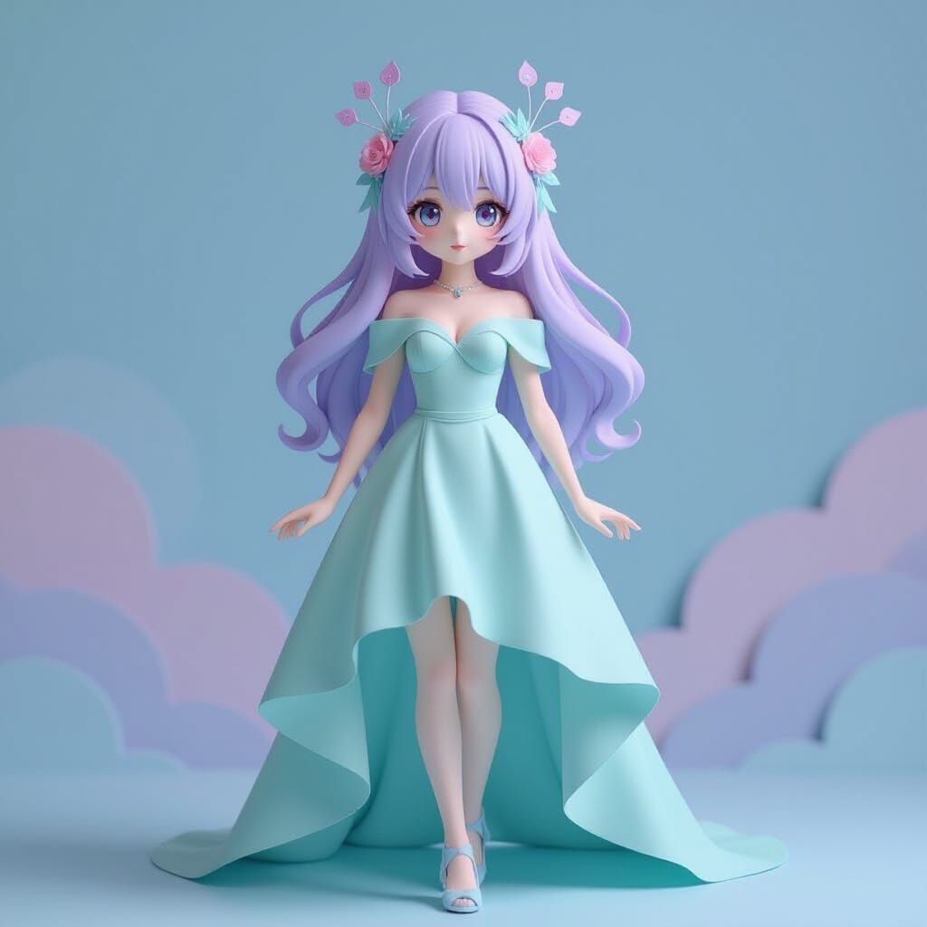 Anime Girl in Dreamlike Void with Peacock Makeup