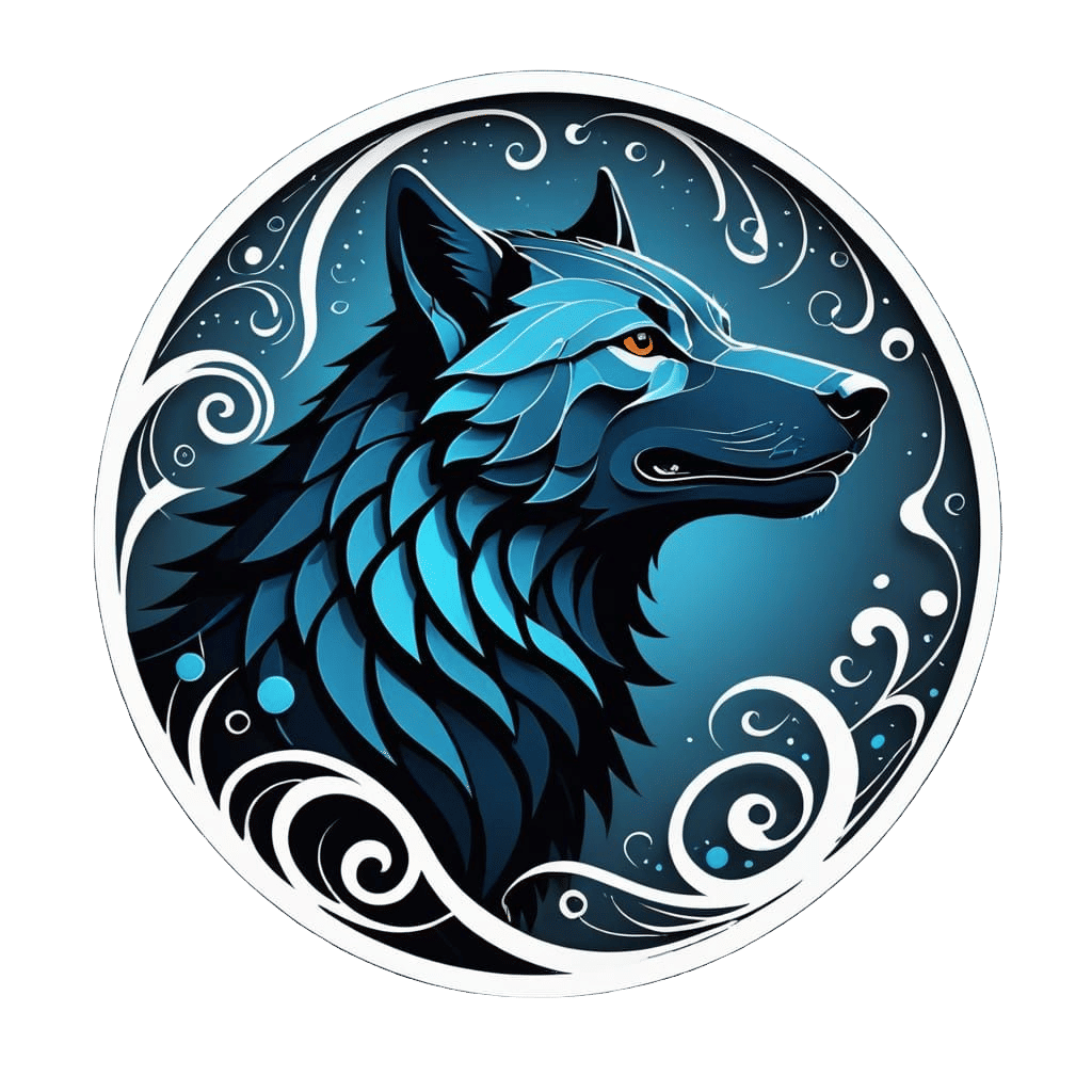 Wolf Music Logo with Runic Symbol in Dark Blue Tones