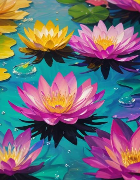 Vibrant Water Flower Splash Art in Golden Hour