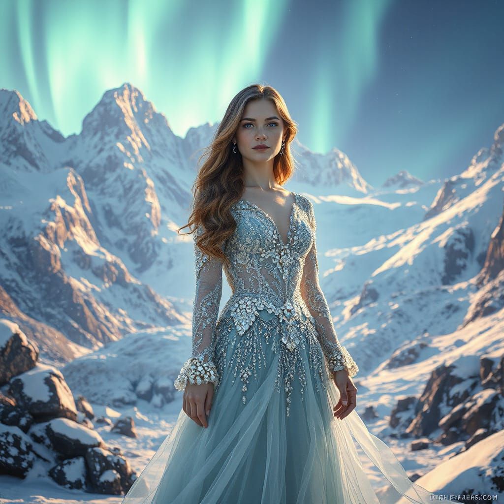 Ice Queen in a Frozen Landscape, Hyperrealistic Style