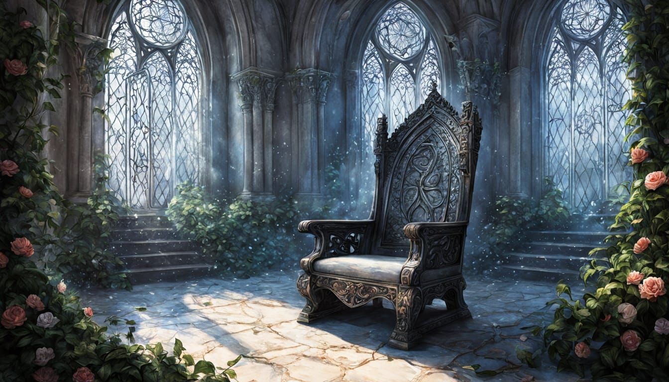 Ethereal Fantasy Throne Room with Gothic Windows