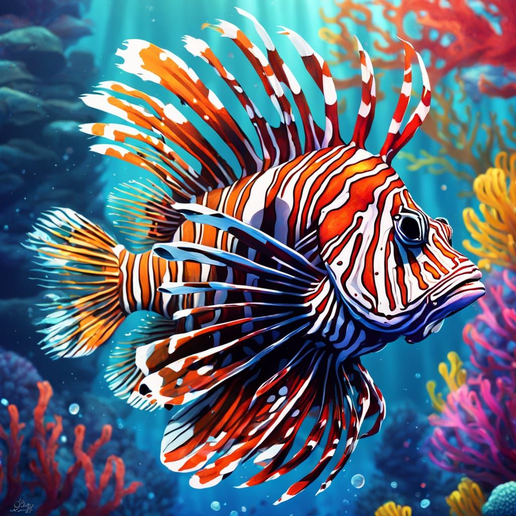 Colorful Lionfish in Graffiti Street Art Style