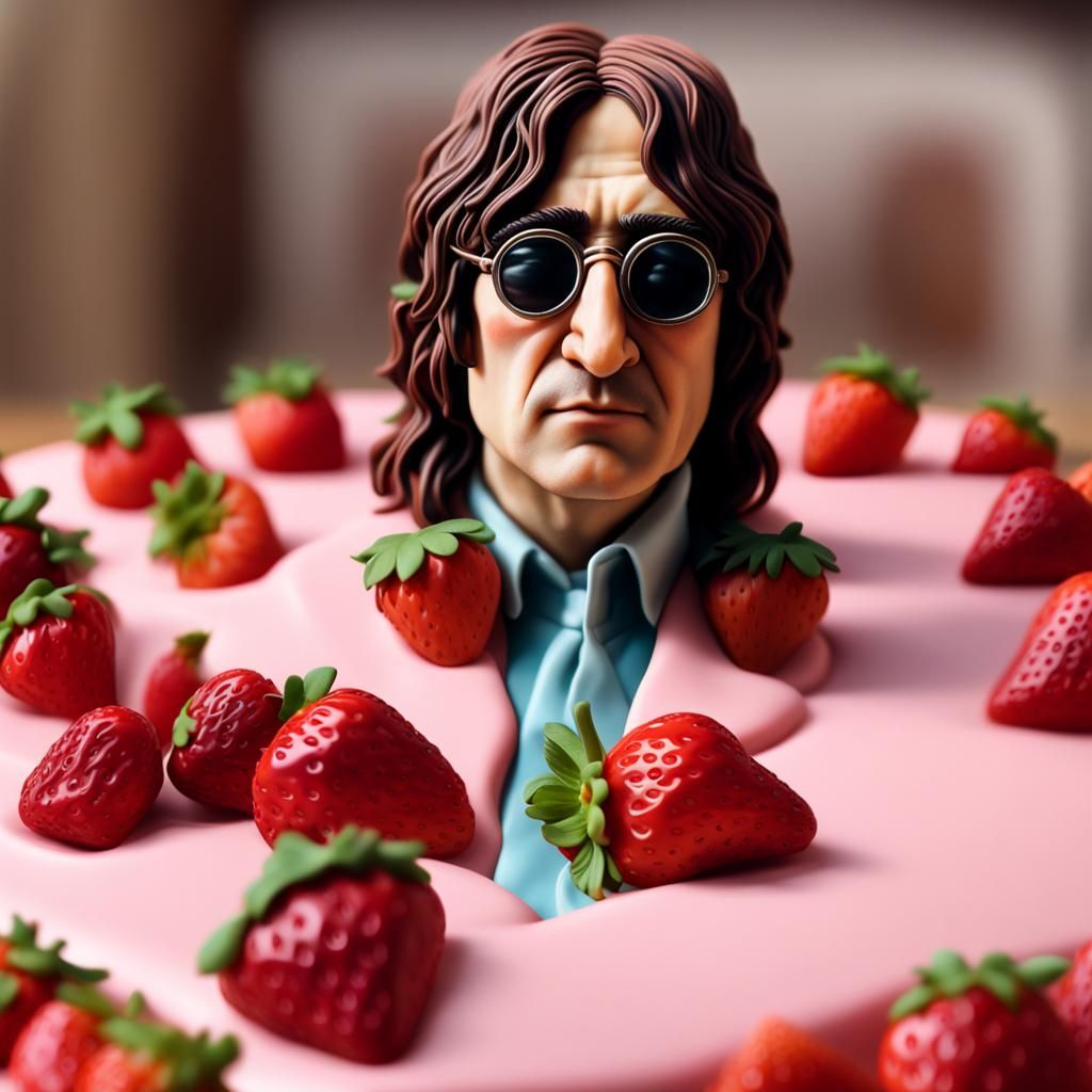 Hyperrealistic Strawberry Cake Sculpture of John Lennon