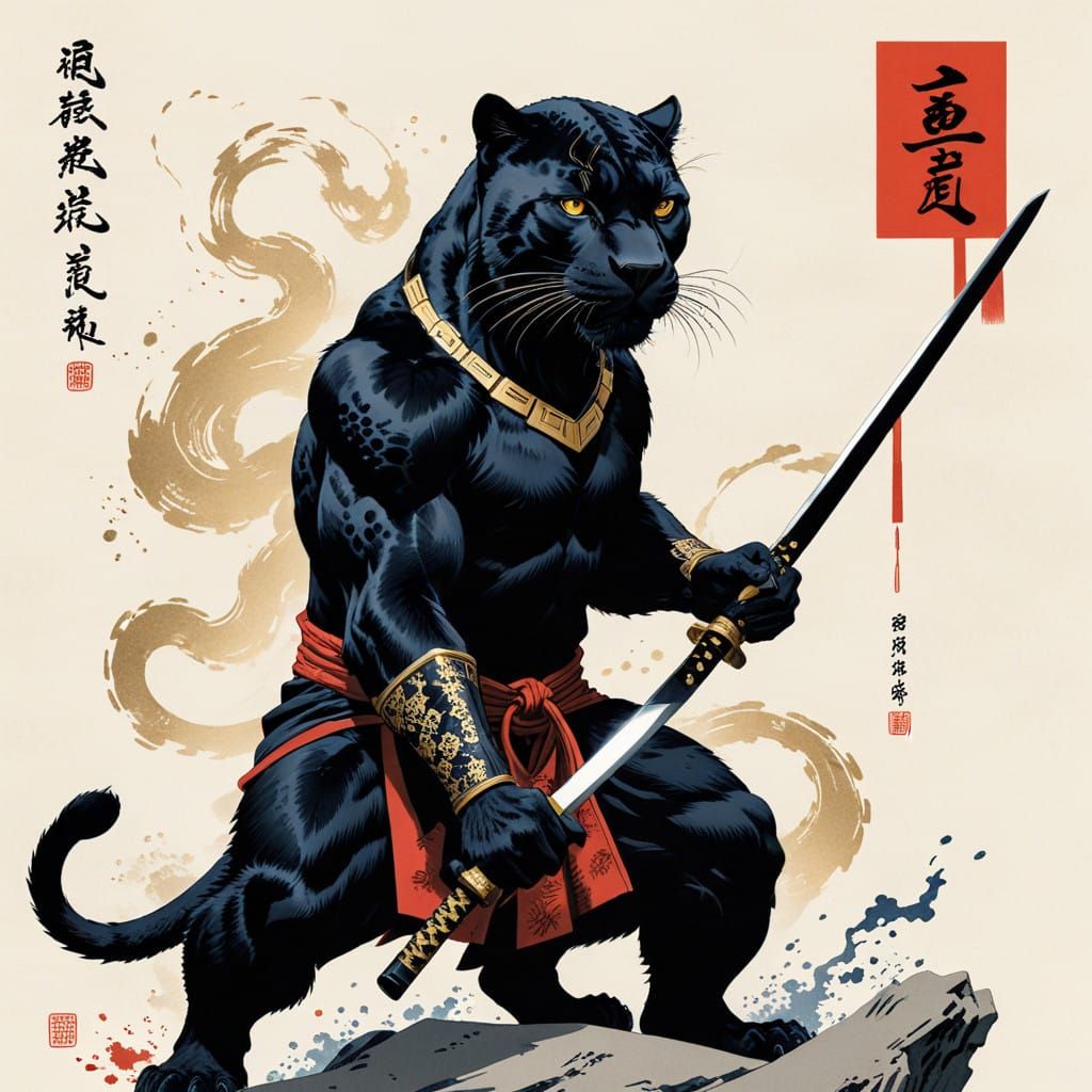 Panther Embodies Bushido Code with Katana Blade