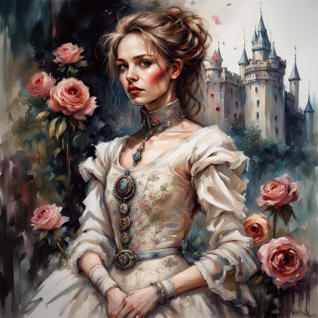Noblewoman Portrait in Medieval Castle Garden