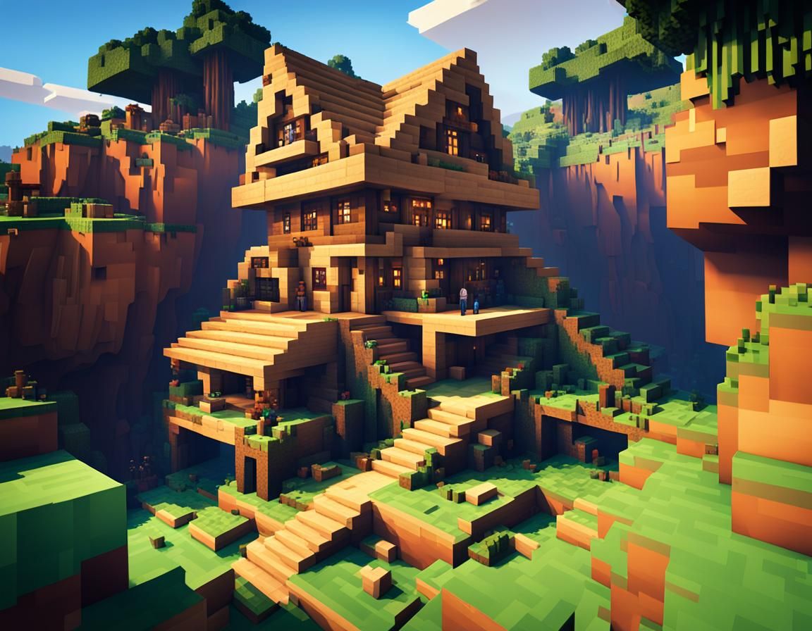 Minecraft House Near Cave: Hyperrealistic Digital Art